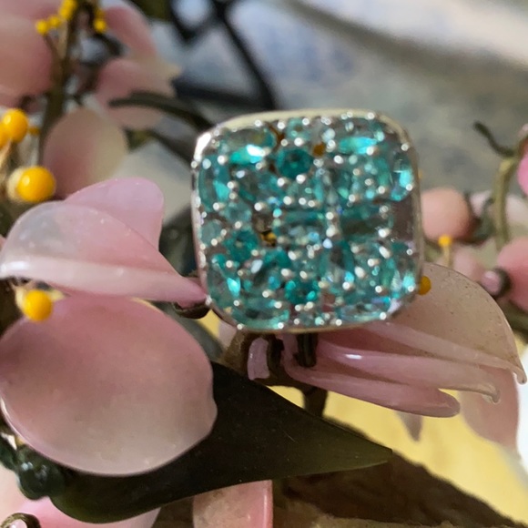 Vintage 925 aquamarine square ring